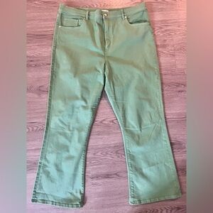 LOFT The Kick Crop Sage Green High Rise Pants Women's Sz 14